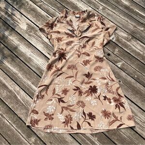 Genevieve tan/brown floral print collared mini dress
